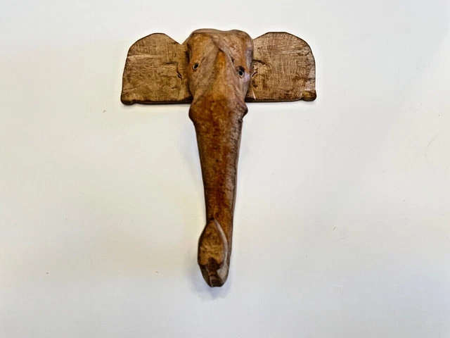 Wood Carved Elephant Head for Wall Hanging Small 6" Tall x 5" Wide Vintage
