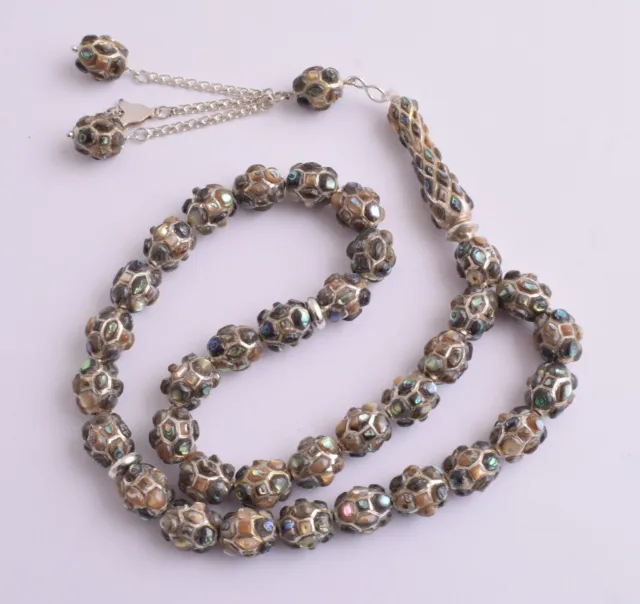 Mother pf Pearl sterling silver Islamic inlaid prayer beads,muslim Tasbih