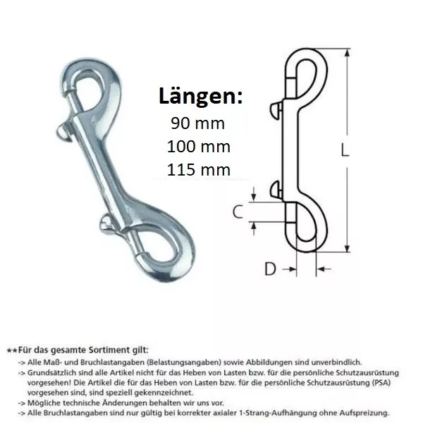 A4 Acero Inox Doble Mosquetón Gancho Mosquetón Taschenkarabiner Libre de Óxido