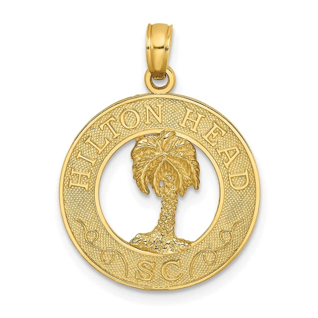 14K Yellow Gold HILTON HEAD SC Palm Tree Charm