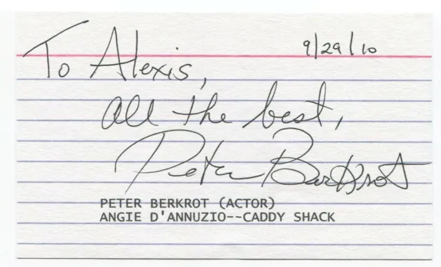Peter Berkrot Signed 3x5 Index Card Autographed Signature Actor Caddy Shack