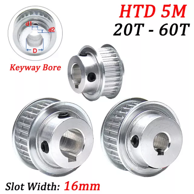 HTD 5M Timing Belt Pulley BF-Type 20T-60T Keyway Bore, For 15mm Wide Timing Belt