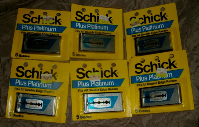 Vintage Schick Plus Platinum DE Razor Blades, NOS 5 Pack x 6 (30 blades total)