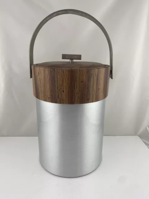Georges Briard Vintage MCM Ice Bucket - Made In The USA Brown Vinyl/Silver