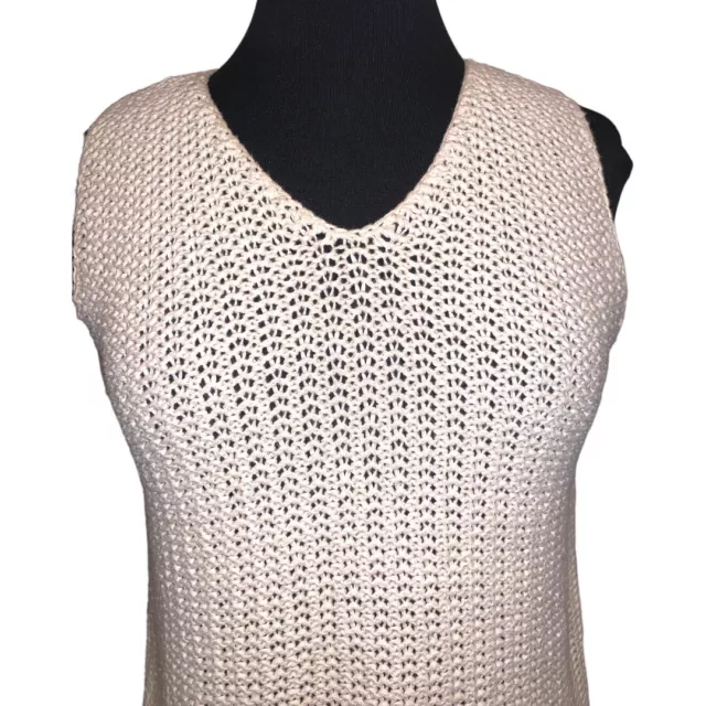 DKNY Ivory Ribbed Knitted Sleeveless V-Neck Cropped Pullover Sweater Size L 3