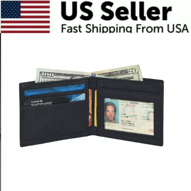 Leatherboss Genuine Leather Men RFID Blocking Credit Card Bifold Wallet ,Black
