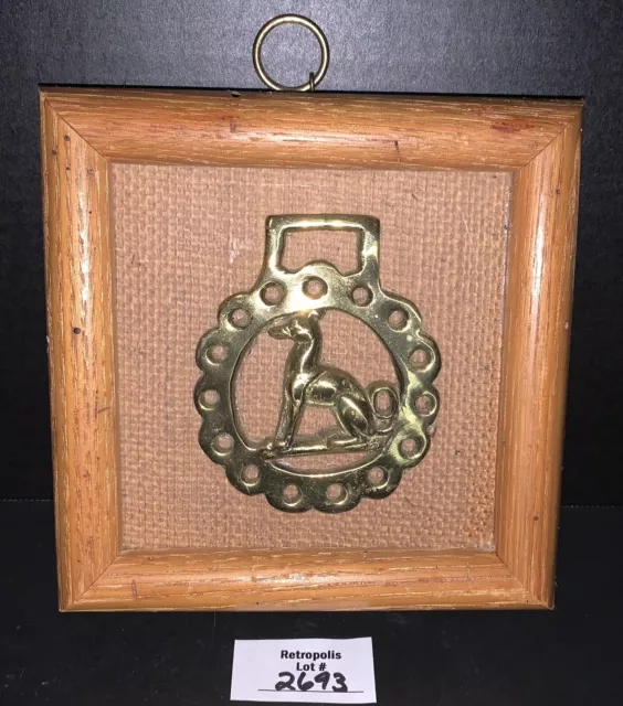 Vintage Framed Brass Dog Medallion Parade Hunting Bridle Harness