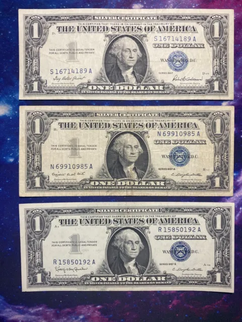 1957 $1-One Dollar Blue Seal Silver Certificate Notes (3 total1957/1957A/1957B)