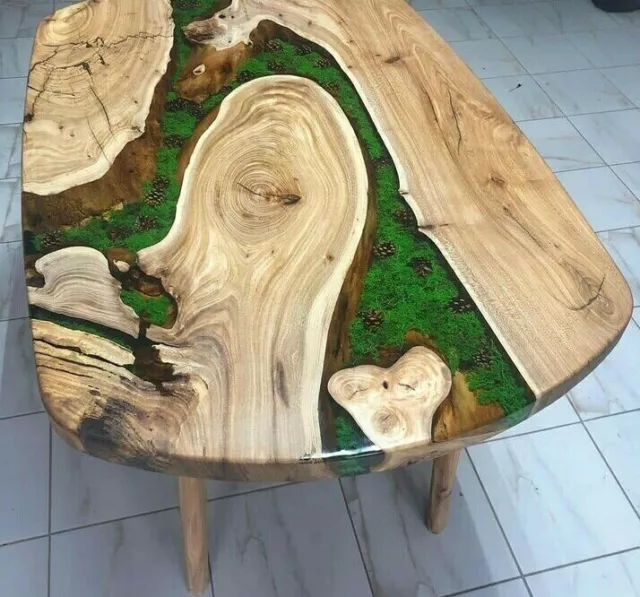 Resin coffee table with live edge solid wood epoxy artistic tabletop