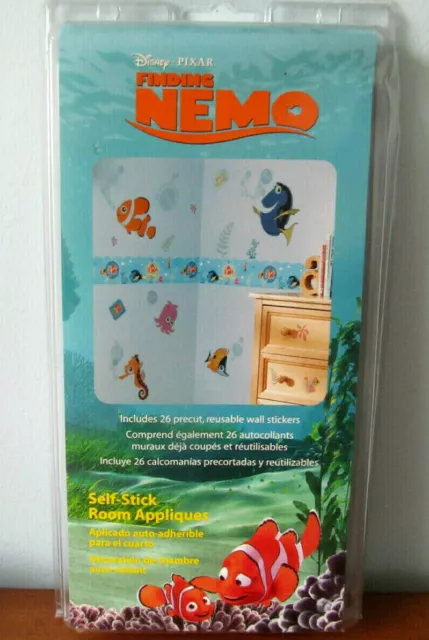 FINDING NEMO Disney pegatinas de pared autoadhesivas 26 calcomanías Fish Dory nuevas en paquete