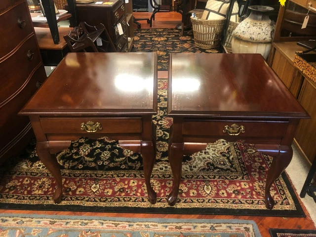 Pair Cherry Nightstand End Side Tables Queen Anne Style with Drawer PICK UP ONLY