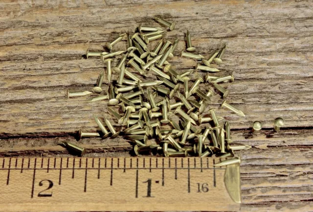1/4” SOLID BRASS BRADS 100 NAILS Round Head 18 gauge Escutcheon pins USA made!