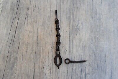 Rare 19c original handforged wrought iron door gate chain latch lock farm decor 2