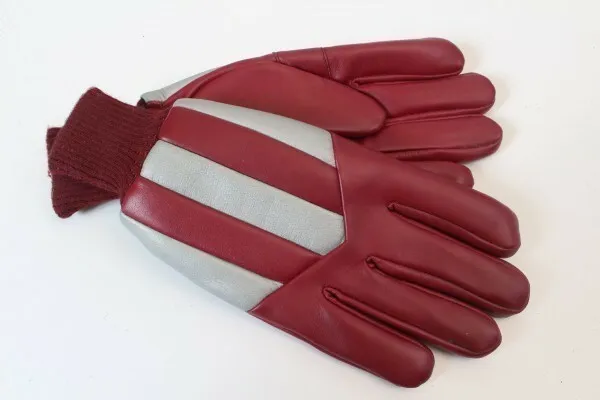 Vintage Handschuhe Fingerhandschuhe ungetragen rot silber Polychlorid Gr 5
