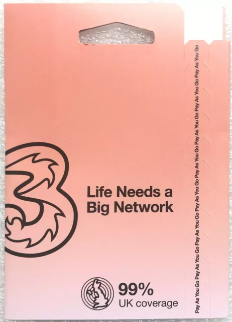 three (3) 5G ready uk official pay as you go sim card -- official pack