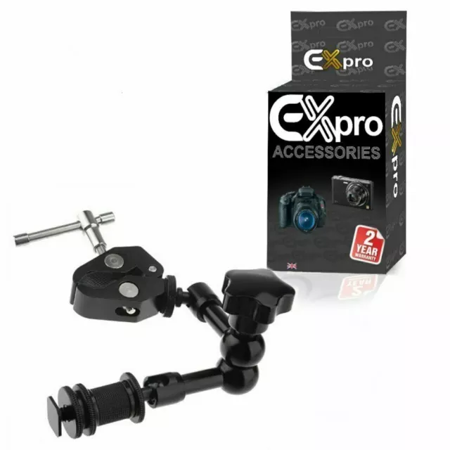 Ex-Pro® 7" Magic Articulating Arm, Hot Shoe & Camera Mount Clamp for DSLR Black