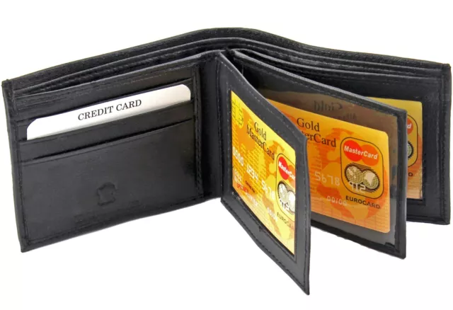 Mens Genuine Leather Wallet Bifold 2 Flap ID Cases Credit Card Holder Billfold