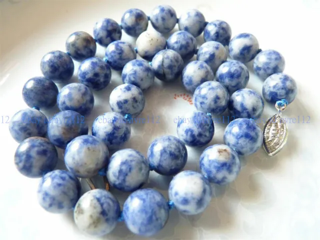 Charm Natural 10mm Blue White Lapis Lazuli Round Gemstone Beads Necklaces 16-36"