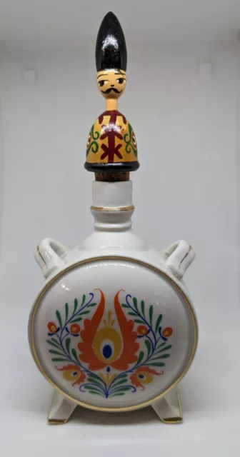 Kalocsa Hungarian motif handpainted Flask 3 3/4 by 8 1/2" with gold trim