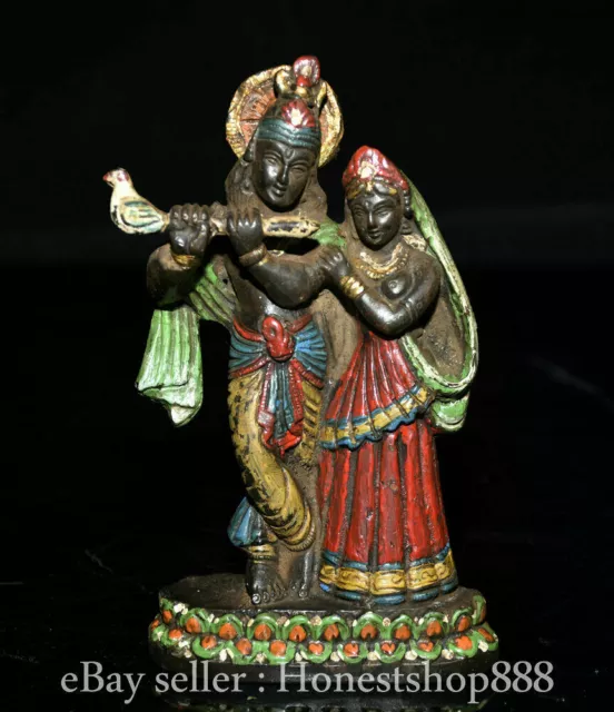 5.6 "Rare Bronze Couleur Peinture Stand Shiva Amoureux Bouddha Sculpture