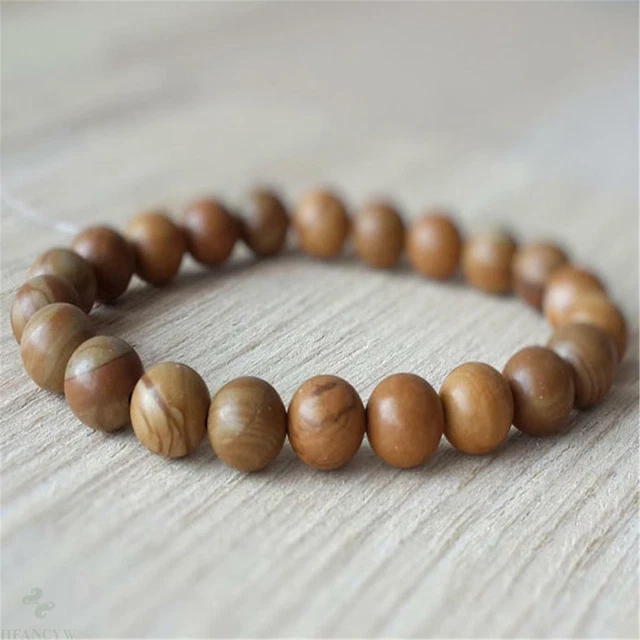 8mm Natural Wood Stone Gemstone Mala Bracelet Lucky Fancy Bless Buddhism Wrist