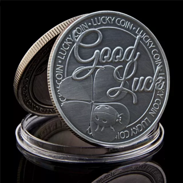 Lucky Silver Coin And Four-Leaf Clover Souvenir Gifts Greatest Strength Coin