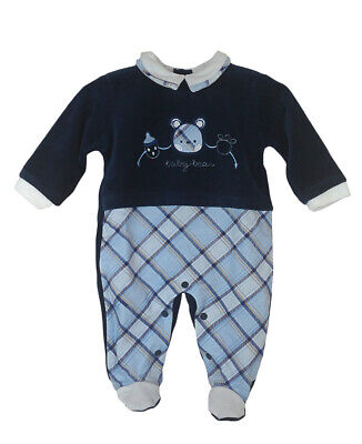 Tutina Pagliaccetto Body neonato maschietto in ciniglia Les Folies 344 -79 Blu