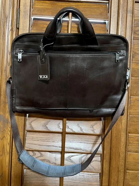 TUMI Brown Leather Briefcase Laptop Messenger Crossbody Bag Medium Pre Owned