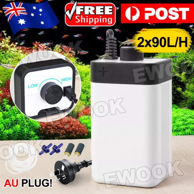 Aqua Aquarium Air Pump Oxygen Fountain Pond Aerator Water Fish Tank 2 Outlet