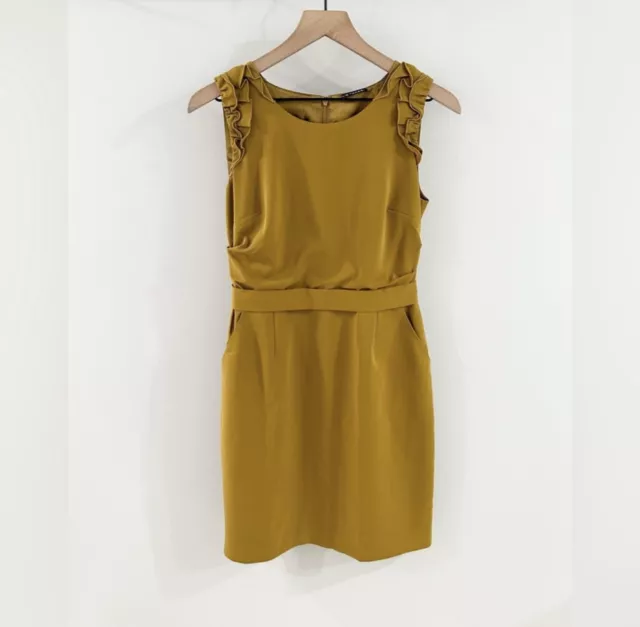 ELIE TAHARI RUFFLE Sleeve Silk Blend Sheath Dress Mustard Yellow Size 4 ...