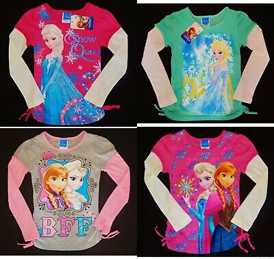 Disney Frozen Anna Elsa Manica Lunga T-Shirt Camicie Nuovo Ragazze Misura 4, 5,