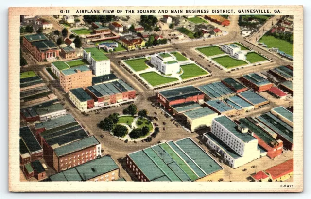 1930s GAINESVILLE GA AIRPLANE VIEW SQUARE MAIN BUSINESS DISTRICT  POSTCARD P2312