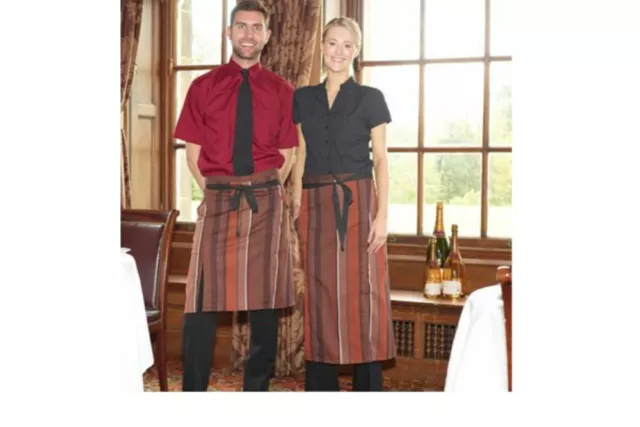 Barlatte Brown Striped Spilt Bistro Style Waist Apron With Pocket Restaurant Bar