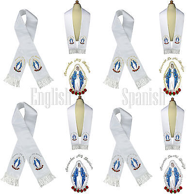Color Virgin Mary Embroidery Christening Baptism Stole Scarf Sash New Born 7 yrs