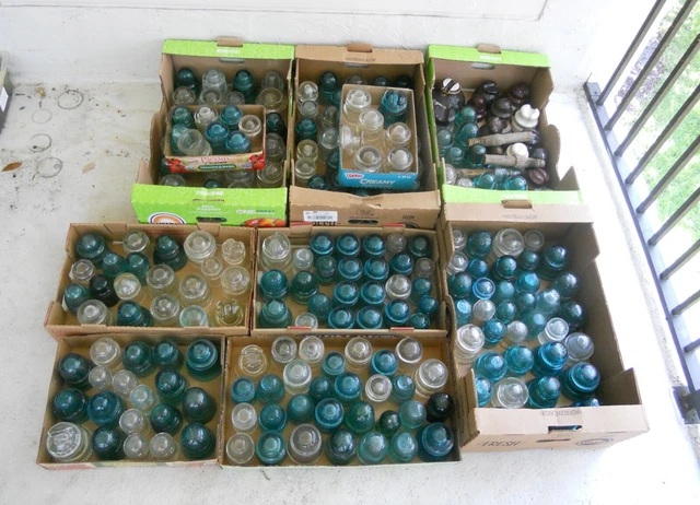 Huge Lot Of 241 Common Antique Glass & Porcelain Insulators