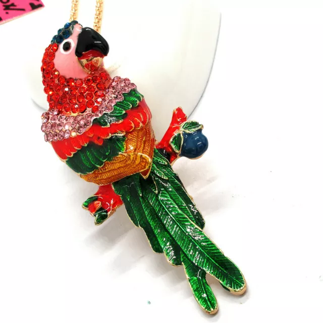 New Betsey Johnson Mixcolor Enamel Crystal  Parrot Animal Pendant Chain Necklace