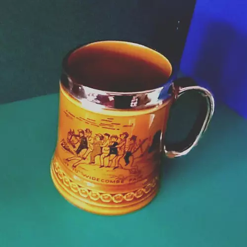 LORD NELSON BEER STEIN TANKARD MUG WIDECOMBE FAIR SCENE ENGLAND POTTERY 1950's