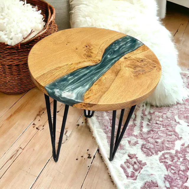 Oak & Resin End Table | Epoxy Table | Small Coffee Table | Sage Green