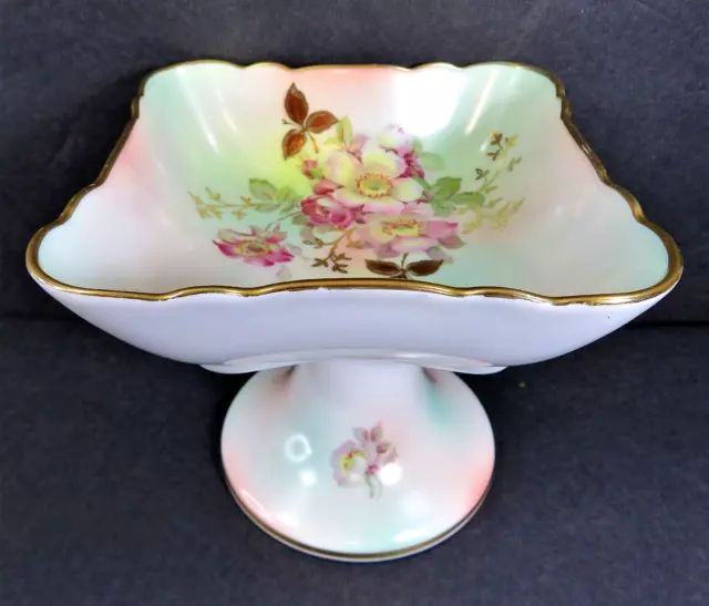 Vintage Bavaria SCHUMANN Arzberg Germany WILD ROSE BLUSH Gold Rim Pedestal Dish