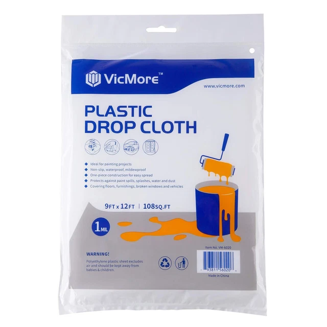 All-New Painters Plastic Drop Cloth 9 Feet by 12 Feet Plastic Paintin...