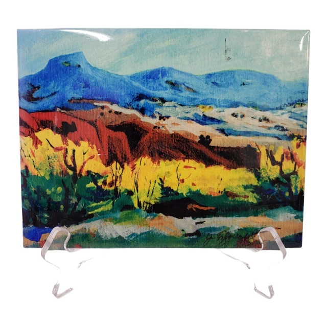 Colorful Ceramic Tile Landscape Tabletop Art Trivet Marked Mexico Unsigned READ