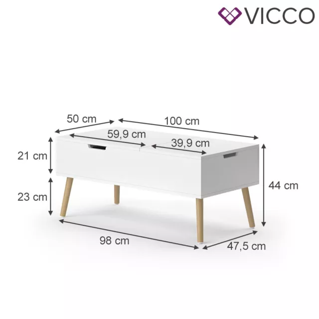 Couchtisch Riga Weiß 100 x 50 cm ausziehbar Wohnzimmer Vicco 3