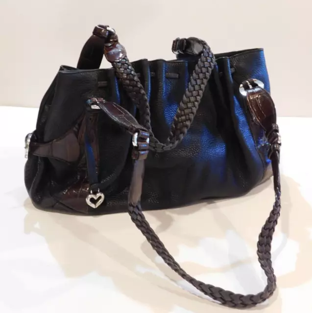 Brighton Size M Two Tone Pebble Leather Lined Croc Detail Womens Handbag