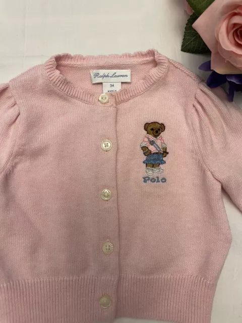 Nuevo cárdigan polo oso polo rosa para niñas Ralph Lauren edad 3 meses 3