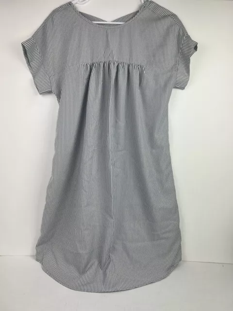 Womens Gray Striped Short sleeve Shirt Dress White Gray Size Small