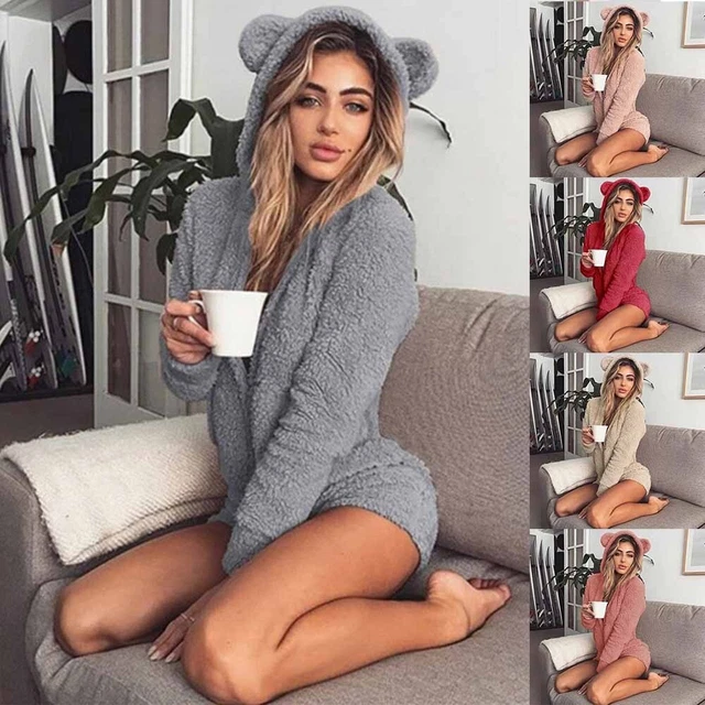 Combinaison femme vêtements de nuit doux solide Conlor hiver polaire chaude à