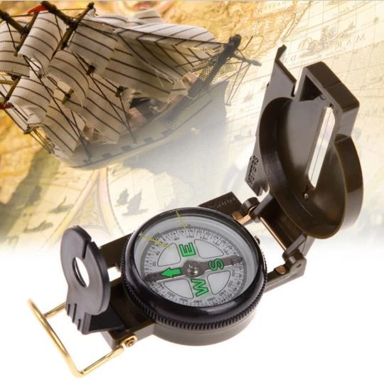 Boussole Style Militaire Avec Loupe - Système De Visée - Camping Randonnée Scout Trekking - Neuf