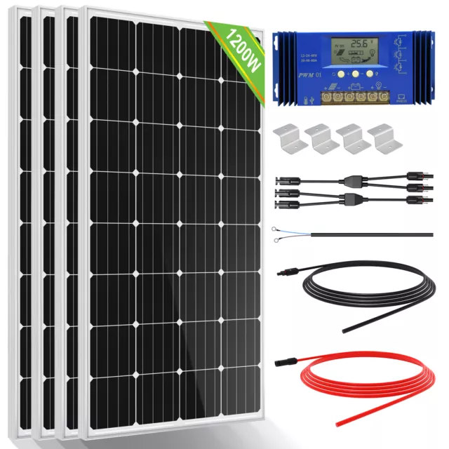 1200W 24V Off Grid Mono Solar Panel Kit & LiFePO4 Battery 4.8KWh For Home Roof