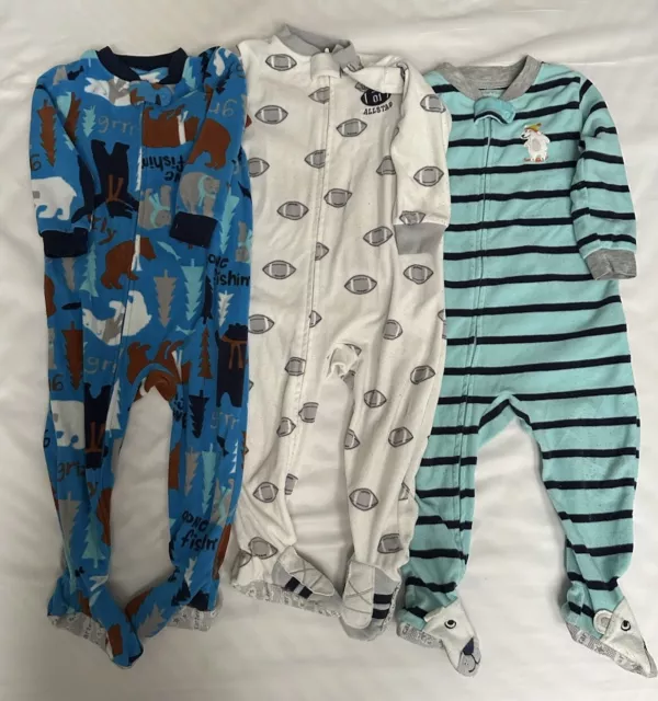 3 Carters Toddler Boys Fleece Footie Pajamas PJs Blue 18 Months