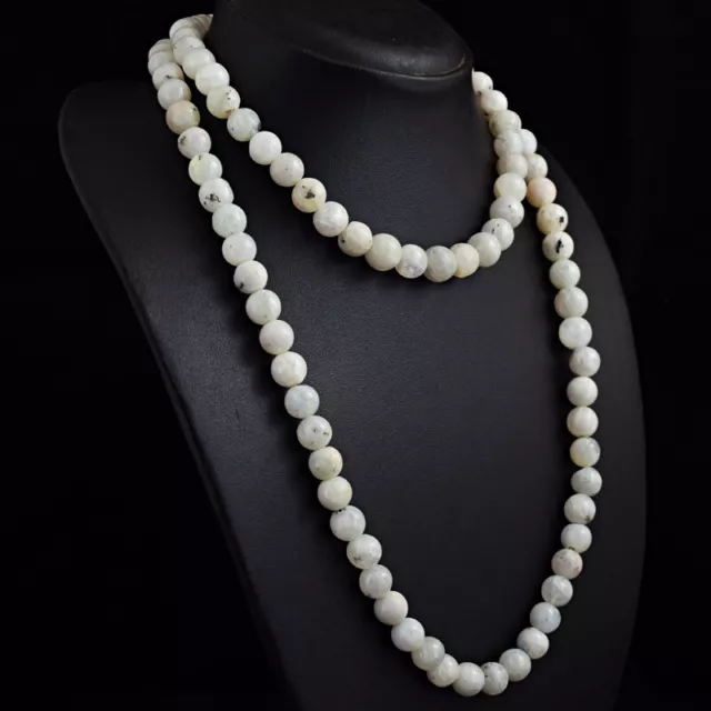 615 Cts Natural Single Strand Moonstone Round Shape Beaded Necklace JK 36E302